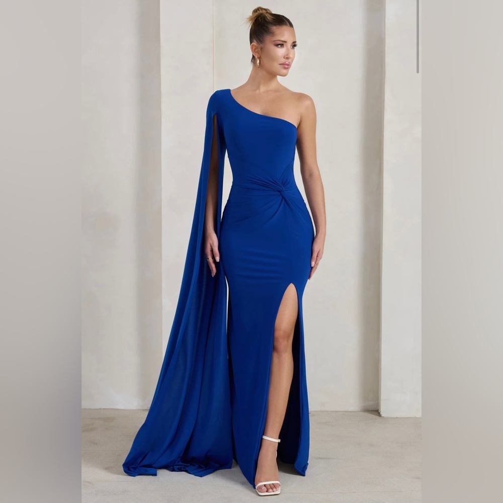 ROYAL BLUE ONE SHOULDER TWIST DESIGN MAXI DRESS